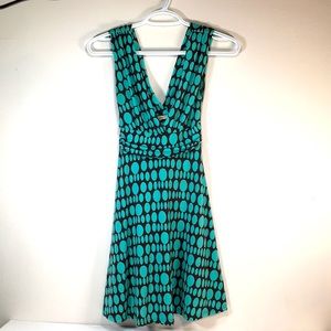 Forever | Black dress with turquoise polkadots cinched waist | women’s small